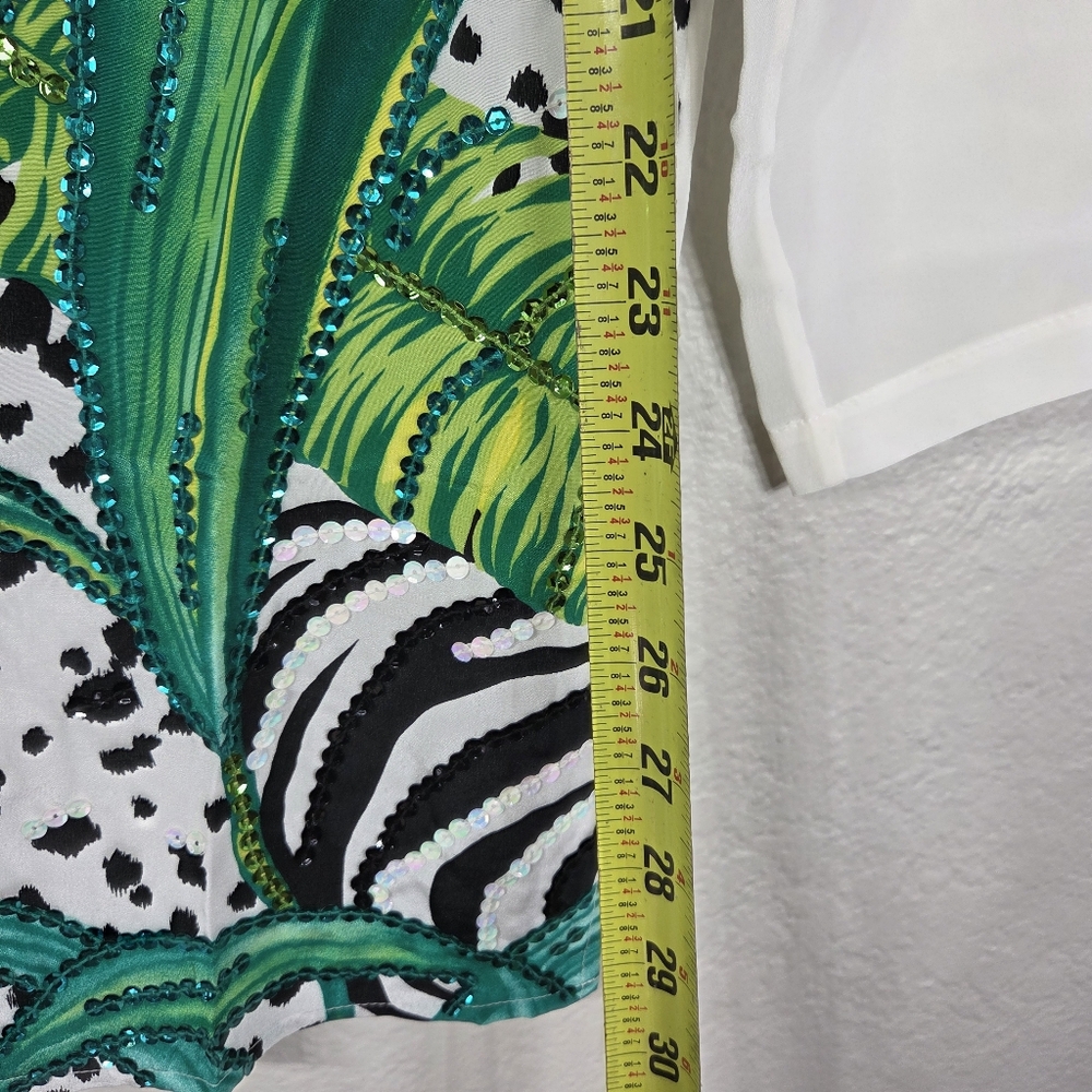 Diane Gilman Silk Beaded Vintage Size M ButtonUp Floral Tunic Blouse White Red - Picture 16 of 16